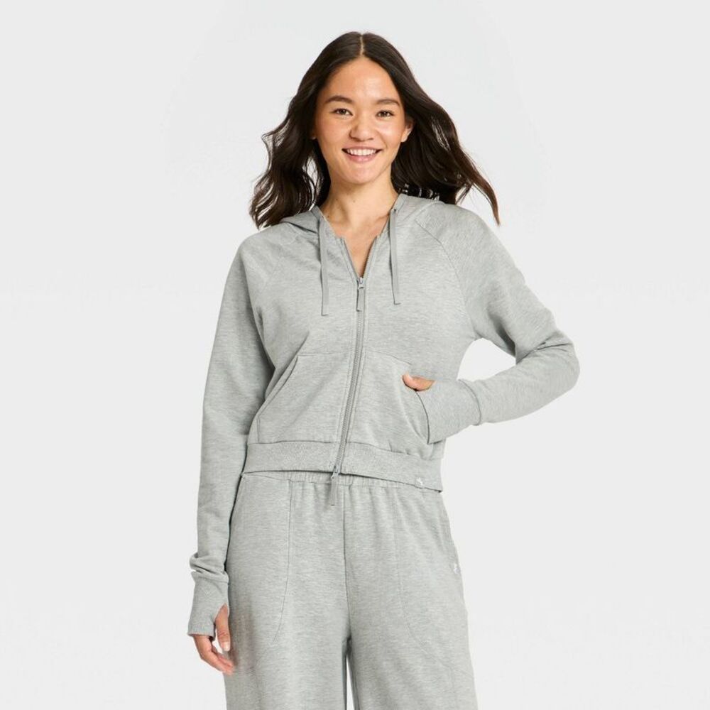 Women's Active Full Zip Hooded Sweatshirt - JoyLab Gray L